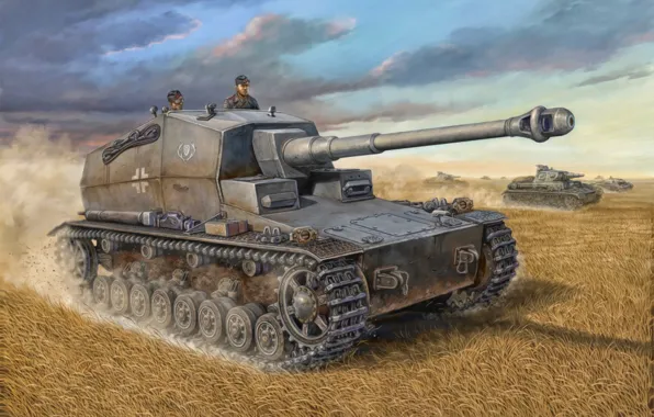 Картинка war, art, painting, tank, ww2, Pz.Sfl.IVa 'Dicker Max' 10.5cm SP Gun