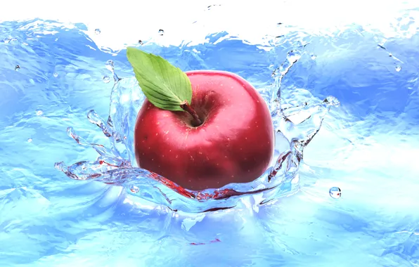 Картинка вода, брызги, Apple, яблоко, water, splashes