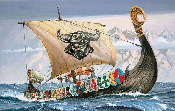 Картинка море, викинги, «корабль-дракон», Драккар, мореходы