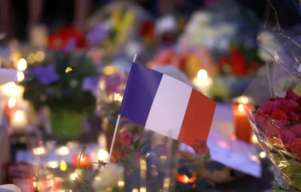 Картинка цветы, Франция, флажок, Ницца, в память о погибших в теакте