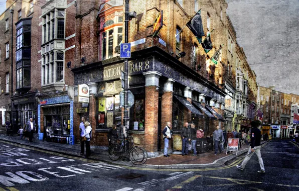 Картинка улица, пиво, дома, бар, перекресток, Дублин