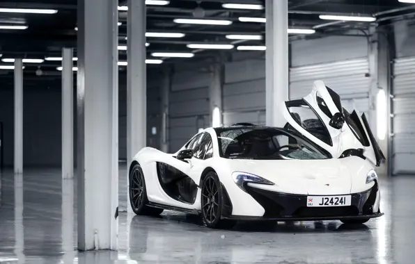 Картинка McLaren, White, Supercar, 2014, Door, Underground Parking