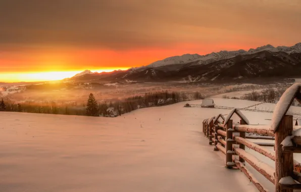 Картинка зима, горы, рассвет, Высокие Татры
