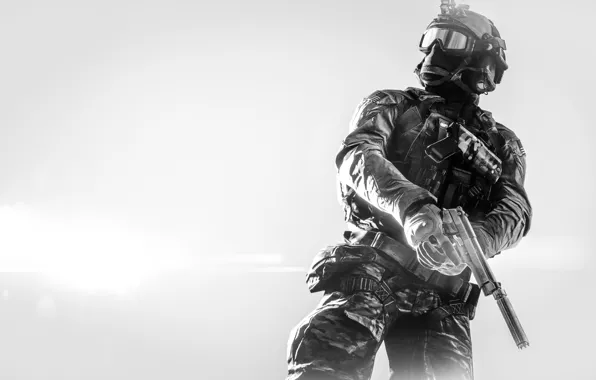Картинка оружие, фон, солдат, экипировка, Battlefield 4