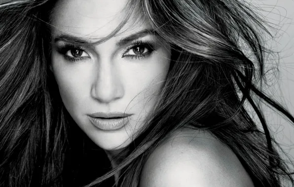 Картинка актриса, певица, Jennifer Lopez, черно-белый фон, j lo, дженнифер лопез