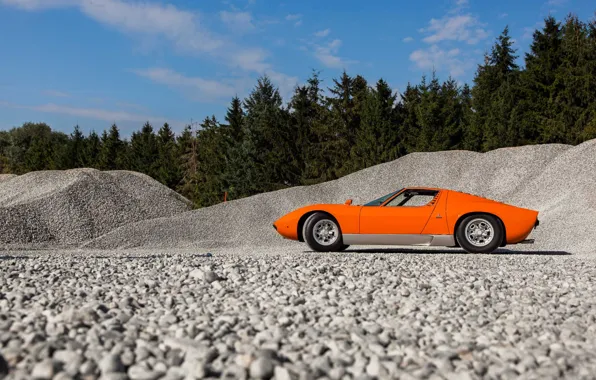 Картинка Lamborghini, Orange, Miura, stones