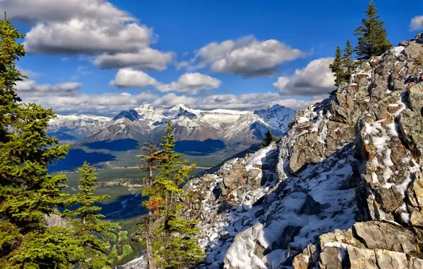 Картинка облака, деревья, горы, Banff National Park