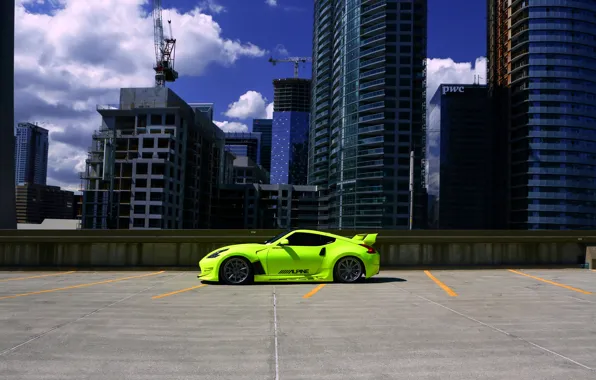 Картинка green, Nissan, side, tuning, 370z, vossen wheels