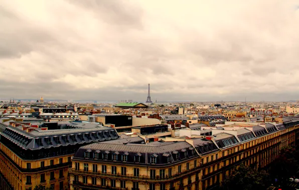Картинка Paris, skyline, France, Eiffel Tower, roofs, skyview, rooftops