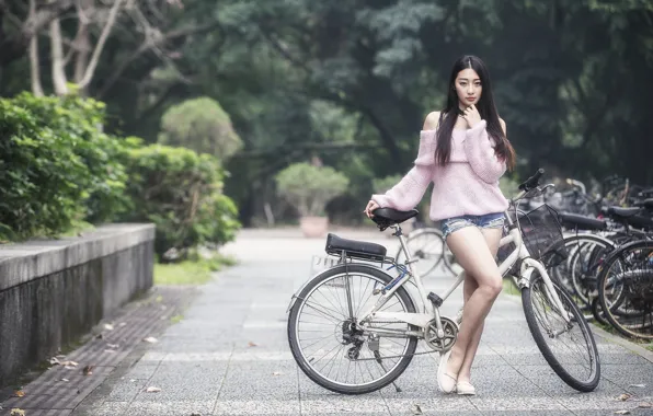 Картинка девушка, велосипед, улица, азиатка