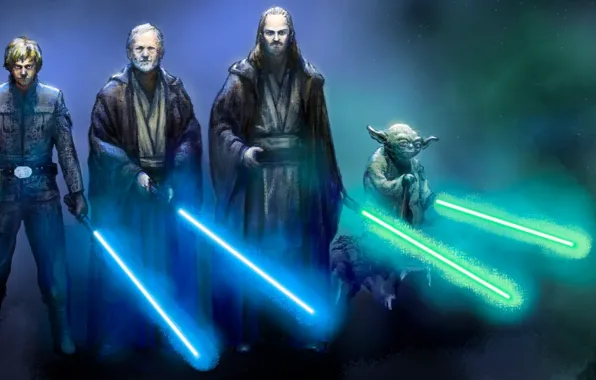 Картинка star wars, Obi Wan Kenobi, yoda, jedi, Luke Skywalker, Qui Gon Jinn