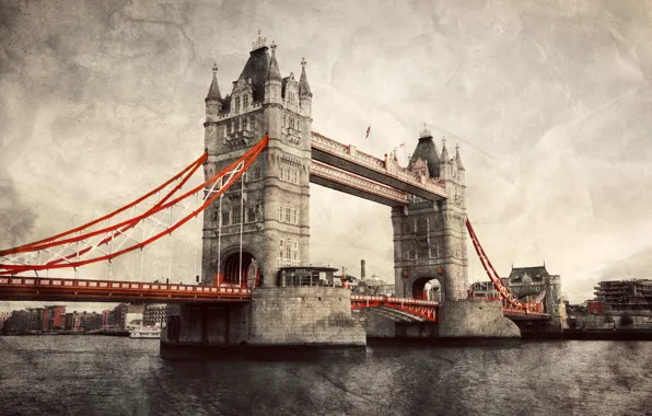 Картинка Англия, Лондон, Тауэрский мост, vintage, Tower Bridge, London, England, Thames River
