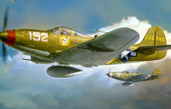 Картинка рисунок, арт, ВВС США, Bell, Airacobra, P-39Q, американский истребитель