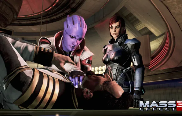 Картинка Шепард, Mass Effect 3, DLC Omega, Ариа Т'Лоак, душит, Female Shepard, Генерал Петровский