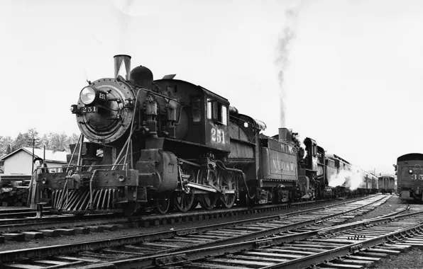 Картинка ретро, поезд, черно белое, железная дорога