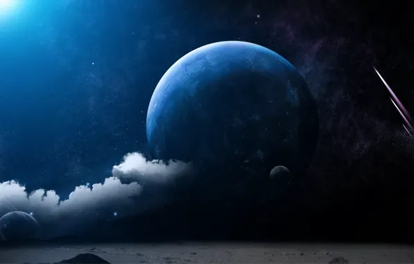 Картинка Облака, Луна, Планета, Planets, Поверхность, Moon View Terra