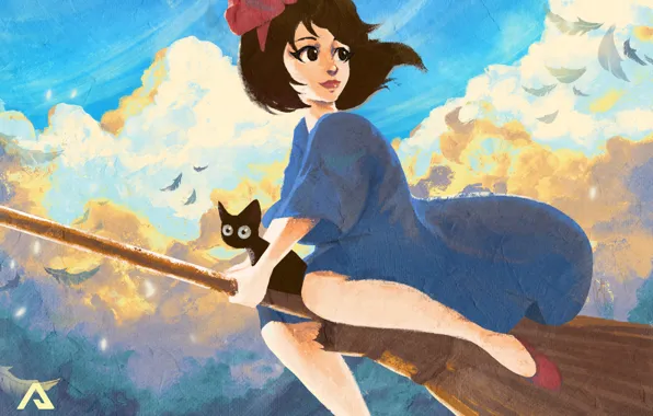 Картинка кошка, девушка, арт, Kiki, Jiji, Kikis Delivery Service