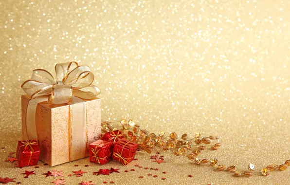 Картинка ленты, коробка, подарок, Новый Год, Рождество, декорации, Christmas, New Year, банты, золотая
