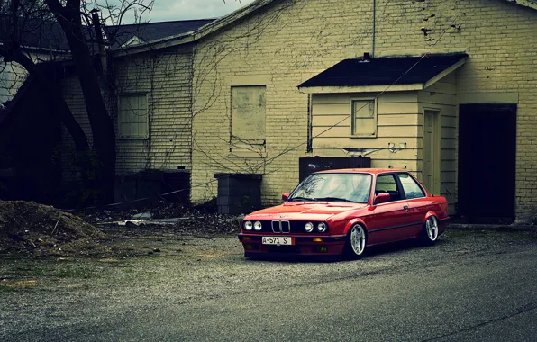 Картинка красный, бмв, BMW, red, E30, 3 серия, frontside