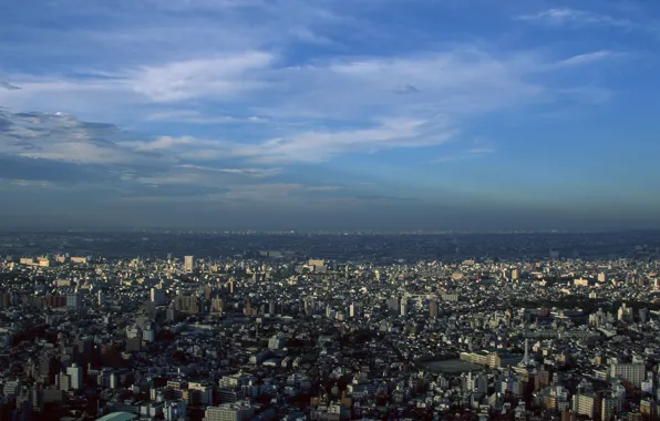 Картинка небо, город, дома, Япония, Токио, вид сверху