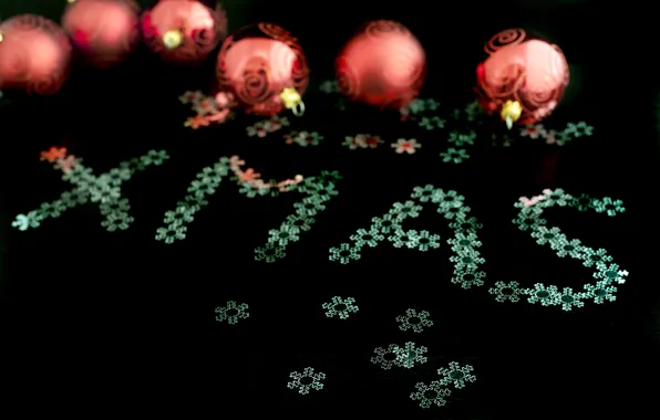 Картинка снежинки, праздник, чёрный, надпись, шары, новый год, рождество, XMAS