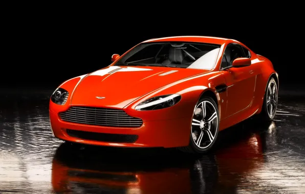 Картинка Aston Martin, Отражение, Vantage, Машина, Оранжевый, Передок, Спорткар