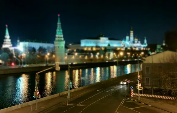 Картинка Ночь, Москва, Кремль, Tilt Shift