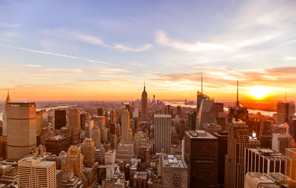 Картинка USA, United States, Sunset, New York, Manhattan, NYC, New York City, Skyline, Empire State Building, …