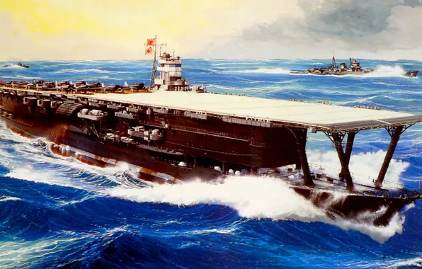 Картинка корабль, арт, авианосец, флот, военный, японский, WW2, aircraft carrier, IJN, Akagi