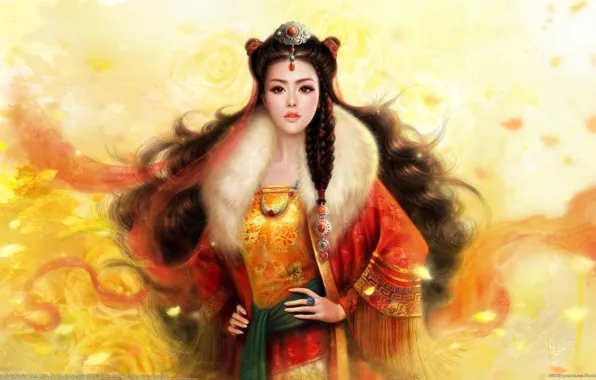 Картинка девушка, украшения, волосы, арт, коса, азиатка, ruoxing zhang