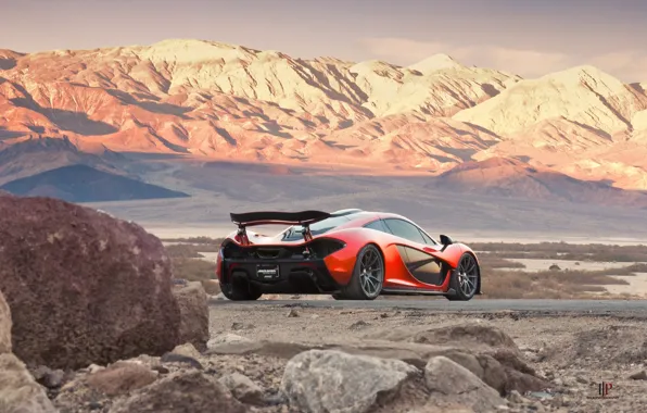 Картинка McLaren, Orange, Death, Sand, Supercar, Valley, Hypercar, Exotic, Rear, Volcano, Moutians