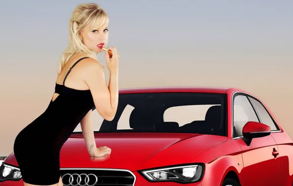 Картинка Audi A3, Car, Lingerie, Blonde, Pollyanna Woodward, Pink Lipstick