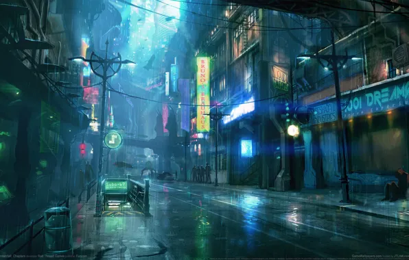 Картинка ночь, city, город, дождь, rain, night, game wallpapers, Dreamfall: Chapters