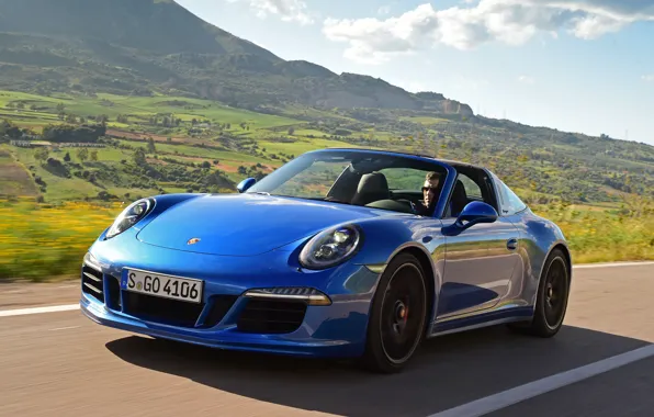 Картинка car, авто, синий, скорость, 911, Porsche, порше, blue, Targa 4 GTS