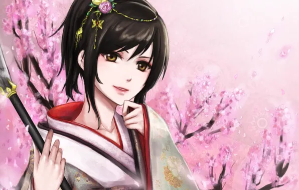 Картинка девушка, сакура, кимоно, gintama, shimura tae