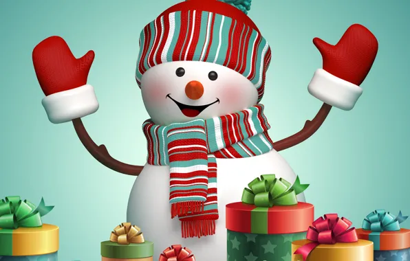 Картинка Новый Год, Рождество, подарки, снеговик, Christmas, New Year, cute, snowman, decoration, Merry