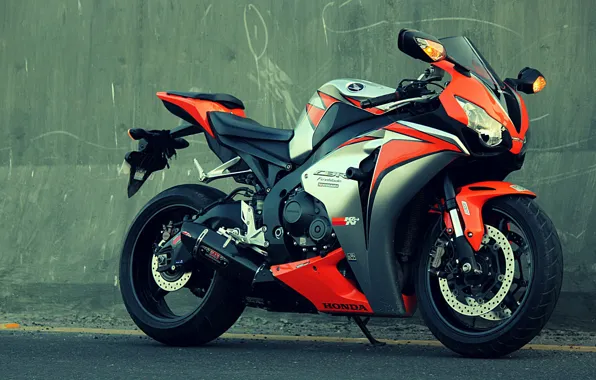 Картинка оранжевый, стена, мотоцикл, honda, bike, хонда, orange, cbr1000fireblade