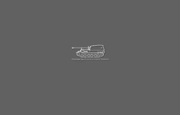 Картинка минимализм, серый фон, чертёж, Ferdinand, ПТ - САУ, гроза танков, немецкая техника