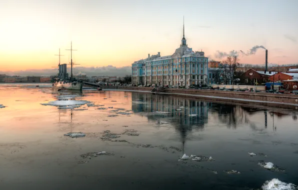 Картинка утро, Санкт-Петербург, Аврора, крейсер