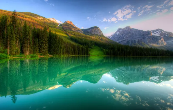 Картинка лес, горы, озеро, скалы, Канада, Canada, снег., Йохо, Yoho