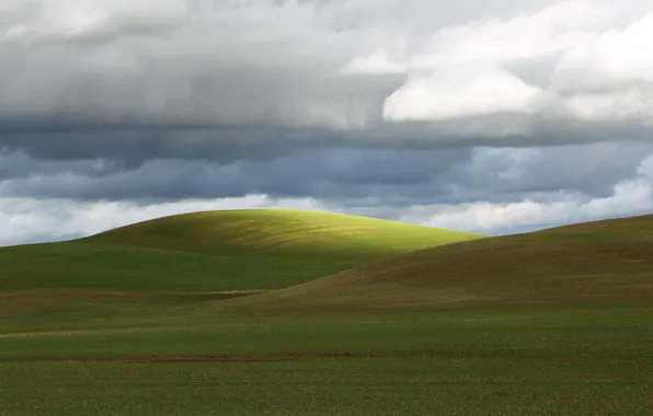 Картинка green, clouds, hills, farmland, countryside scene
