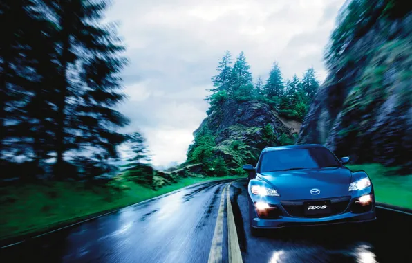 Картинка дорога, скалы, скорость, Auto, Mazda RX 8
