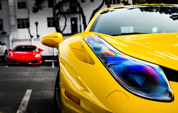 Картинка желтый, красный, Ferrari, red, феррари, 458, italia, f430, yellow, италия, ф430