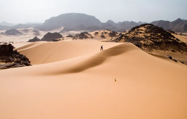 Картинка песок, пустыня, человек, дюны