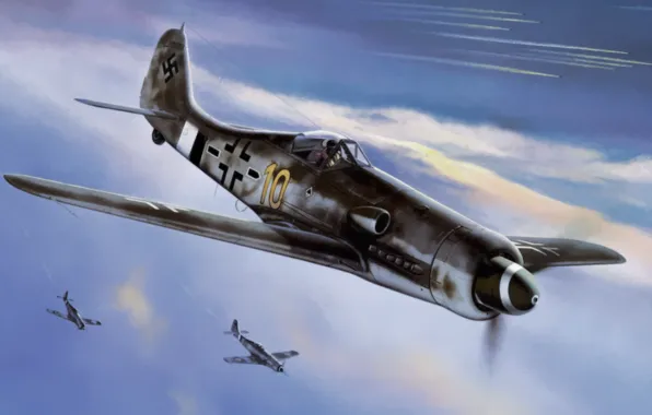 Картинка war, art, painting, aviation, tank, ww2, focke wulf fw 190
