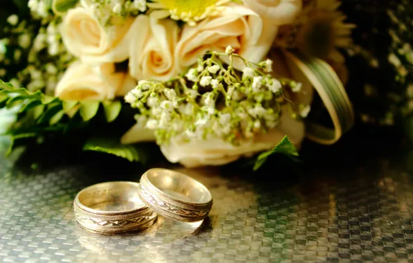 Картинка букет, кольца, свадьба