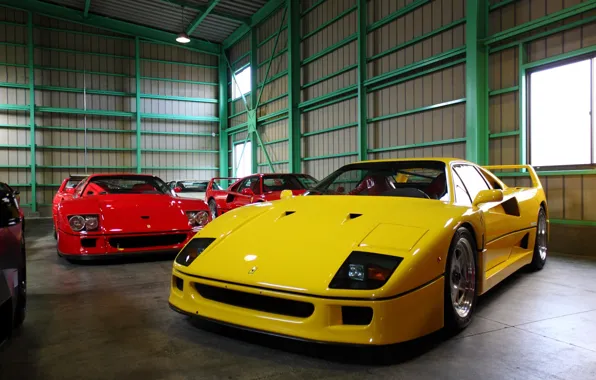 Картинка гараж, ангар, Ferrari, F40, суперкары