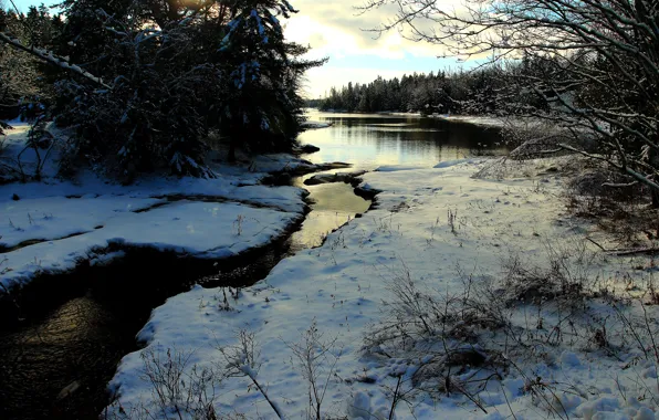 Картинка Зима, Река, Снег, Winter, Frost, Snow, River