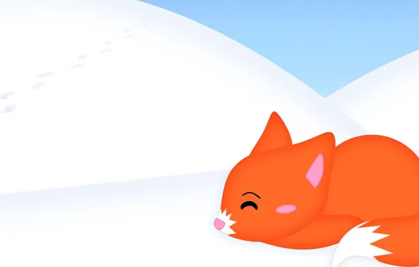 Картинка зима, снег, мило, минимализм, лиса, лисичка, fox, winter, snow, nice, cute