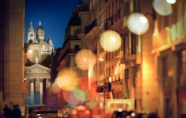 Картинка дорога, ночь, Париж, Монмартр